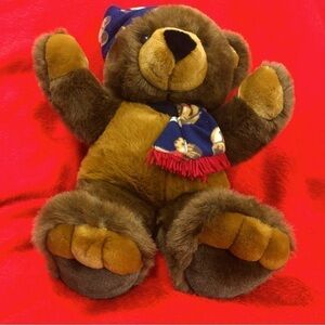 𝅺VINTAGE JCPenny Holiday 25” Jumbo Teddy Bear in Toboggan & Scarf Mint Co…